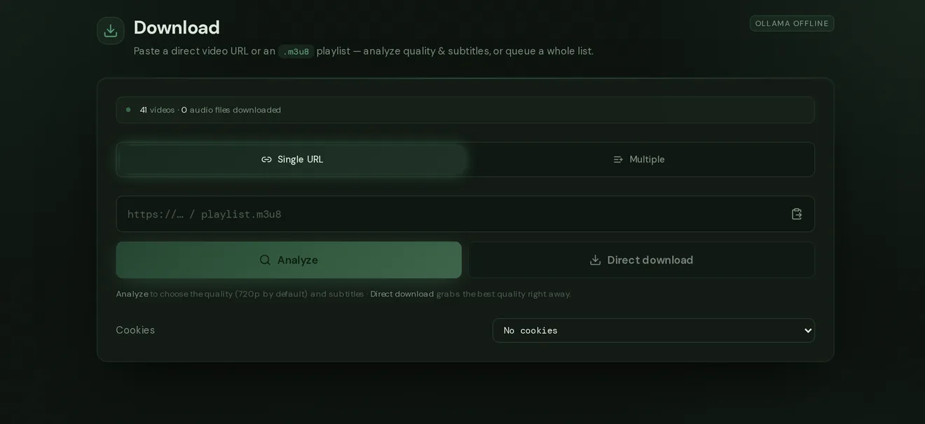 De Qafila-app: plak een link en download als video of audio.